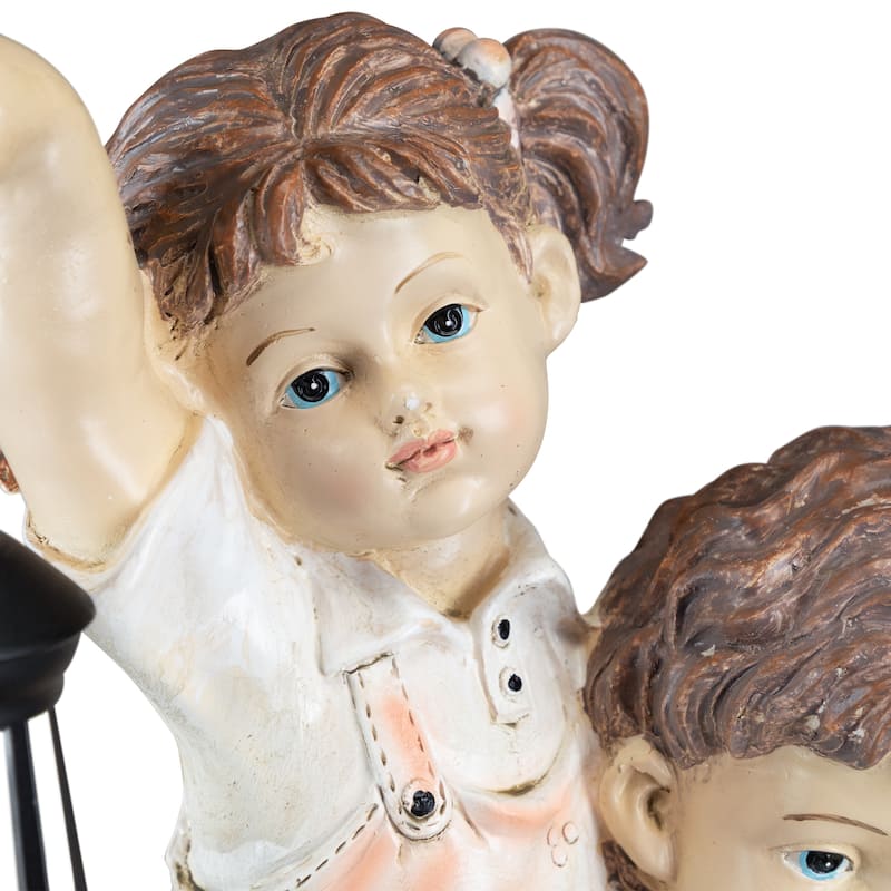 LED Solar Lighted Boy and Girl with Lantern Outdoor Garden Statue - 19.5"