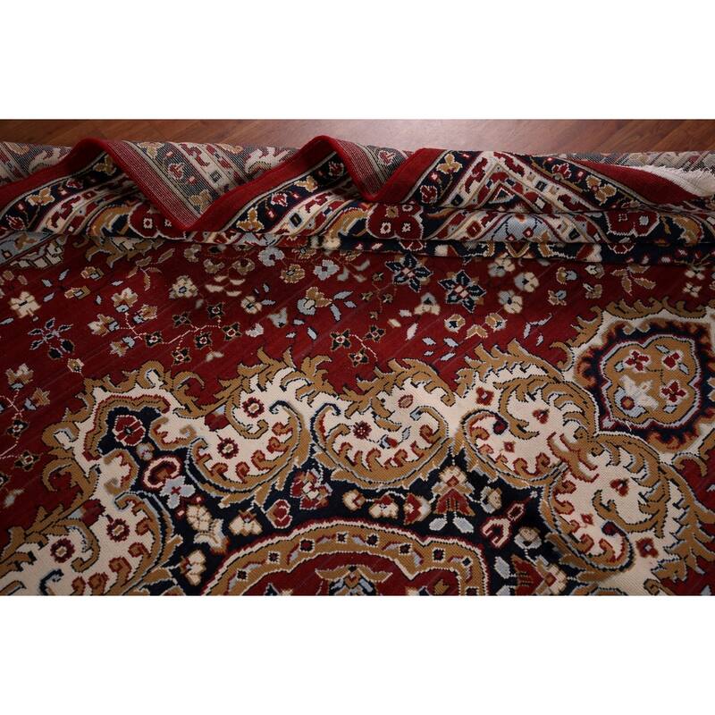 Floral Red Medallion Kashan Turkish Area Rug Machine Made Carpet - 9'8" x 12'5"