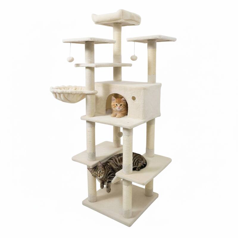 Gymax 63'' Large Cat Tree for Indoor Cats w/Plush Top Perch Condo