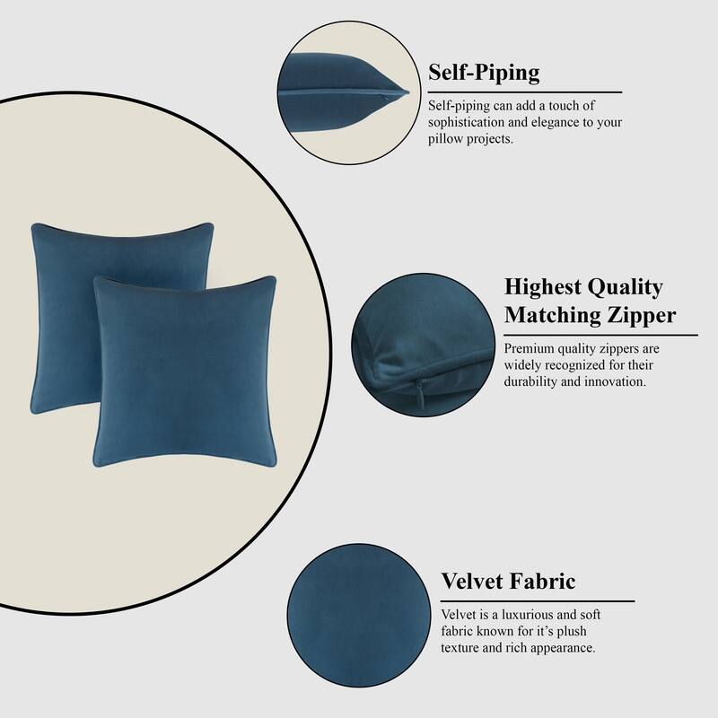 A1HC Set of 2 Luxurious Fine Soft Velvet Throw Pillow Covers Only, For Sofas, Beds, Vibrant Colors and Hidden Zipper
