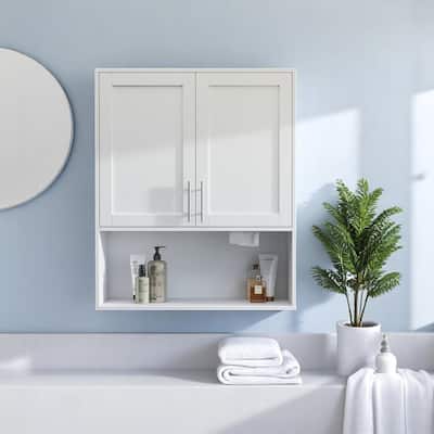 Dual Facial Tissue Slot Bathroom Mirror Cabinet, Adjustable Shelves, Wall-Mounted Storage for Bathroom Vanity