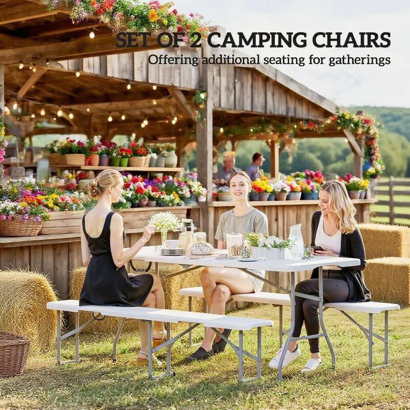 GDFStudio - Outdoor 6 ft Folding Camping Bench Seats with Carry Handle ( Set of 2 )