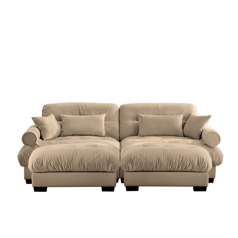 Modern Sectional Couch Comfortable Upholstered Sofa Set with Lumbar Pillow and Throw Pillow for Living Room