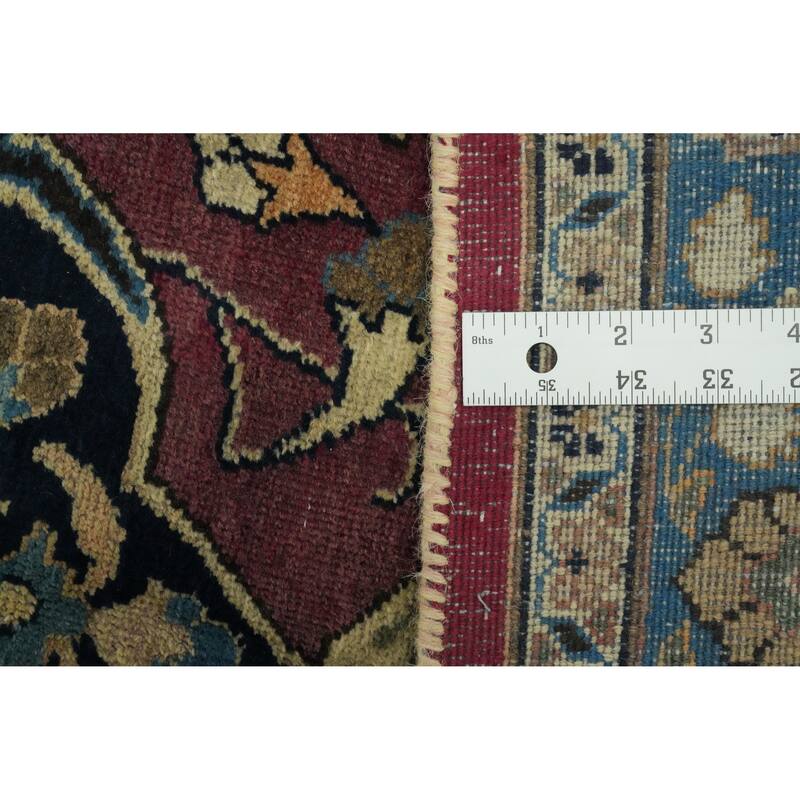 Hand Knotted Oriental 100% Wool Carpet Traditional Floral Red Mashad Area Rug - 13' 0'' X 9' 10''