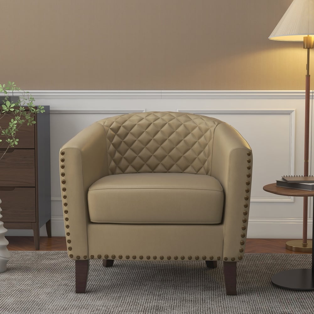 Modern Armchair Faux Leather Nailhead Trim Swivel Accent Chair
