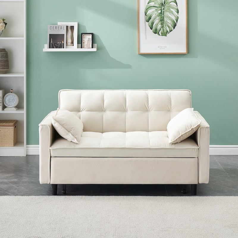 Modern velvet sofa, sofa pull-out bed, small love seat casual sofa with back, pockets, 3 in 1 convertible sleep sofa bed.