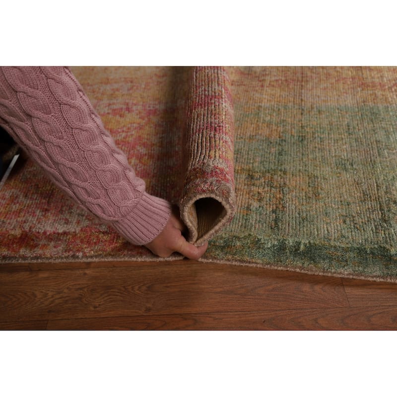 Contemporary Area Rug Hand-Knotted Multi-Color Abstract Wool Carpet - 6'9" x 9'10"
