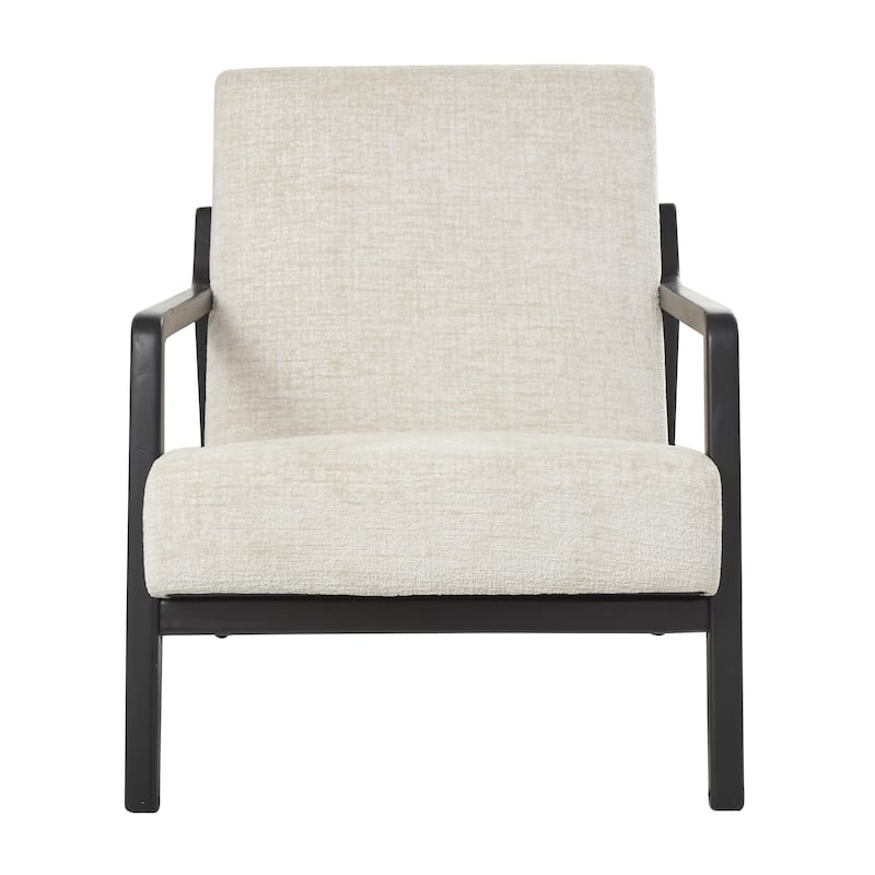 Polyester Mid Century Modern Boucle Accent Chair with Black Wood Frame - Cream - Roche River Decor