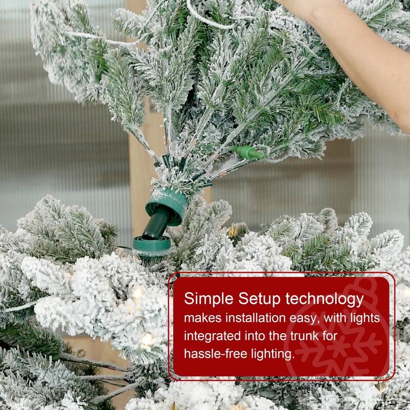 Glitzhome 7.5ft/9ft Pre-Lit Flocked Full Fir Artificial Christmas Trees with Foot Pedal