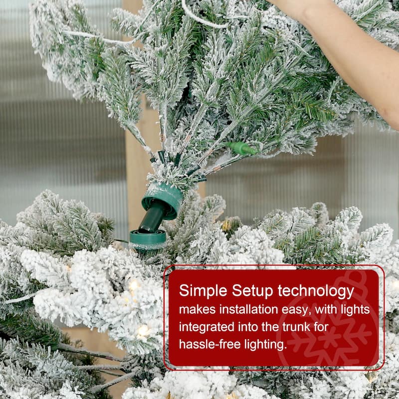 Glitzhome Pre-Lit Flocked Pencil Spruce Artificial Christmas Tree with Warm White Lights