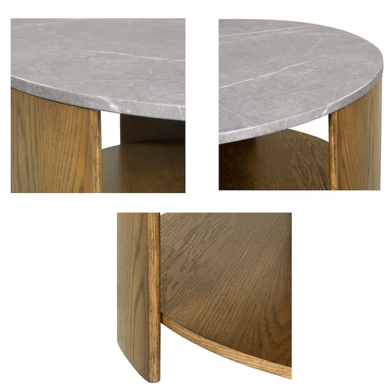 INK+IVY Keegan Round Mixed Material Coffee Table with Shelf - 36" x 18"H