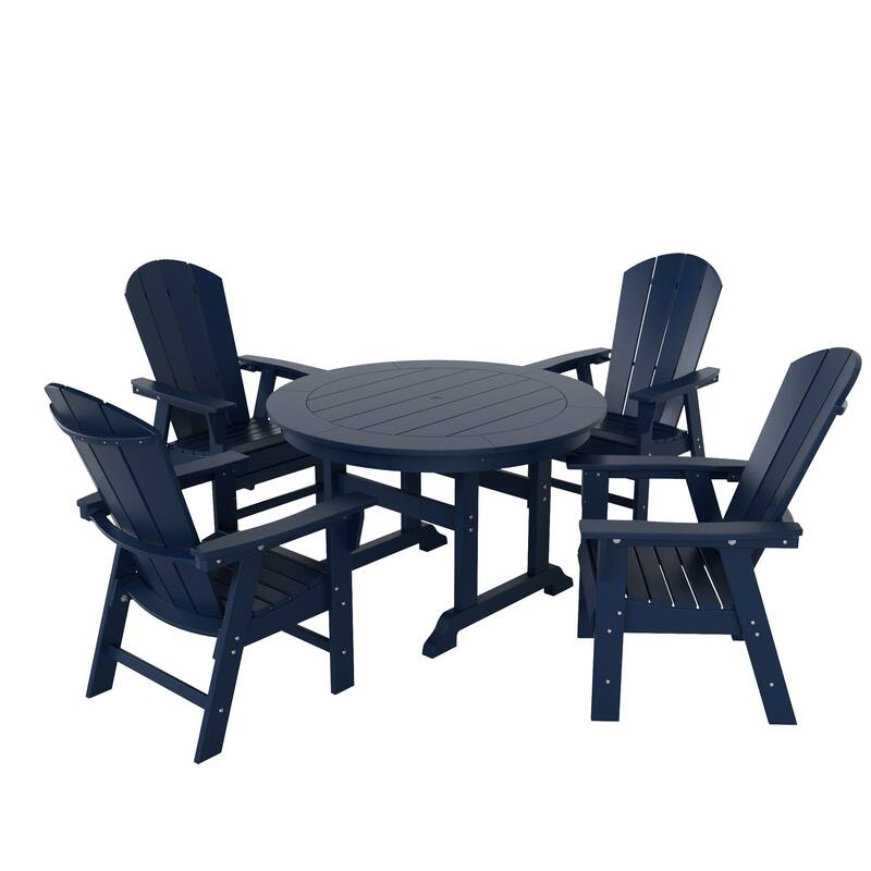Laguna Hdpe All Weather Outdoor Patio Round Adirondack Dining Chairs Set (5-Piece Set) - Navy Blue