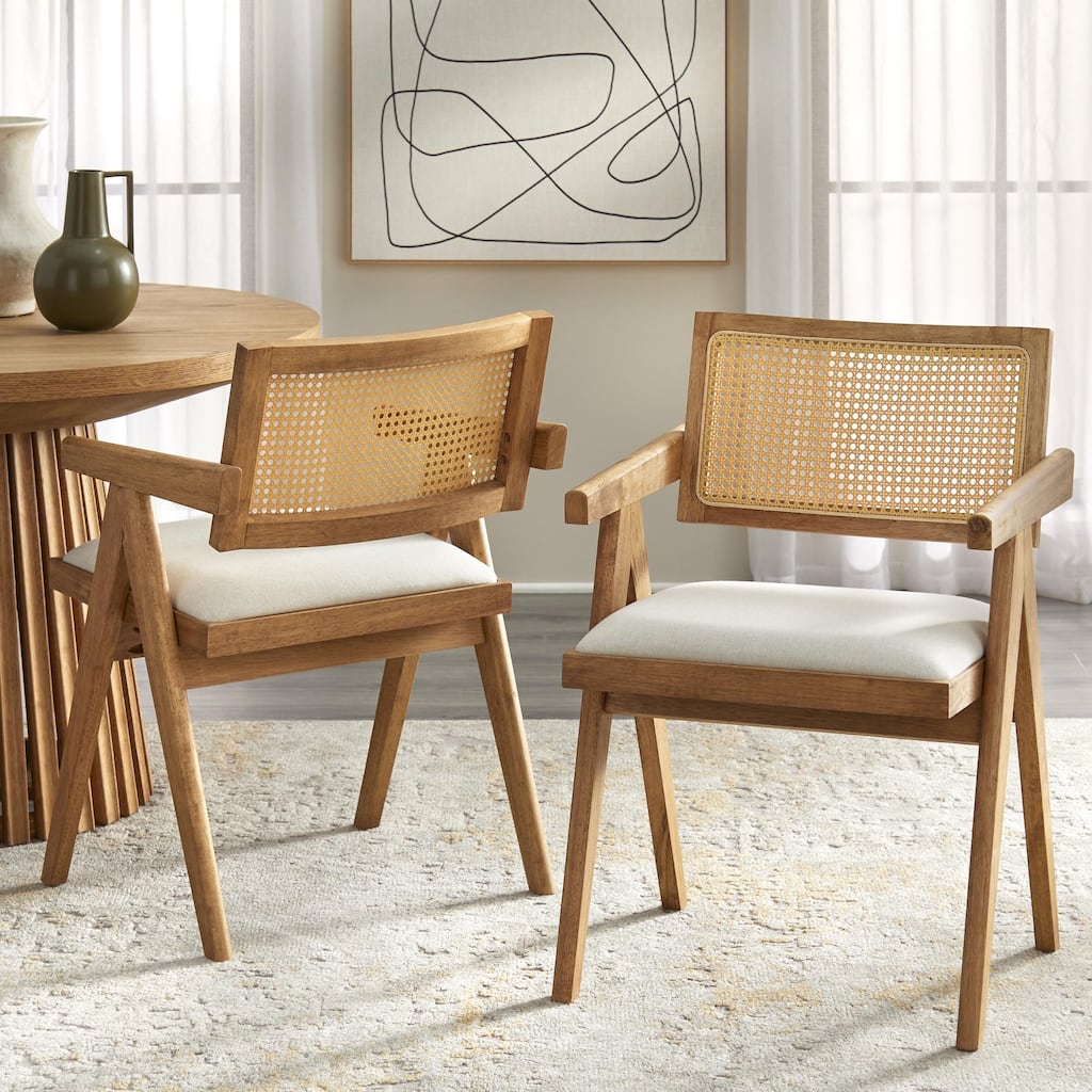 Simple Living Morena Solid Wood Dining Armchair with Cane (Set of 2)