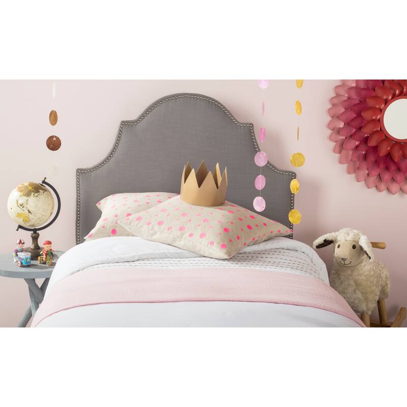 SAFAVIEH Chana Hemp Linen Upholstered Arched Headboard - Silver Nailhead (Twin)