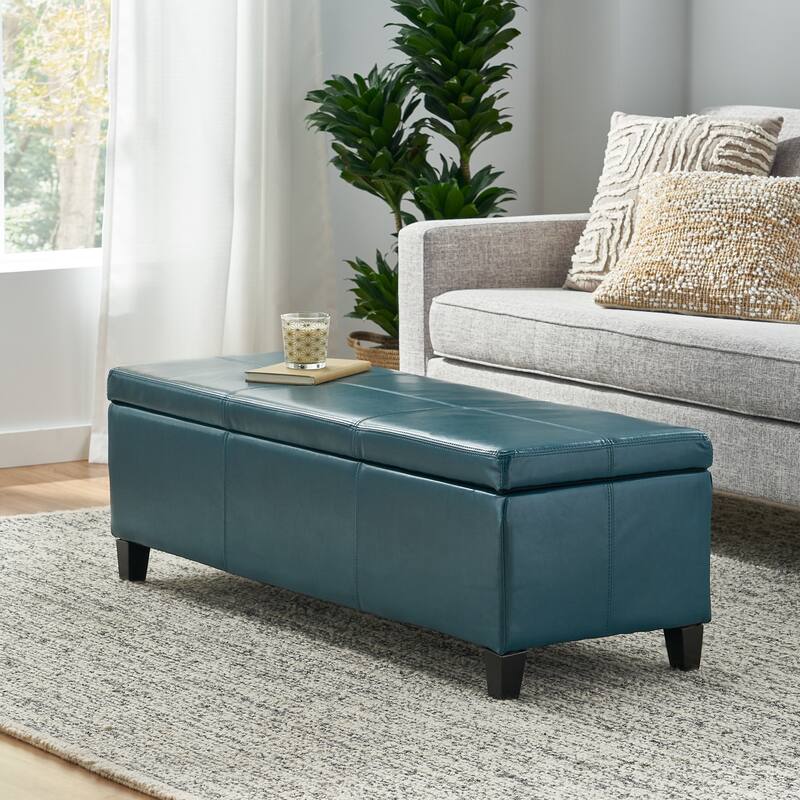 Teal PU Leather Storage Ottoman Bench
