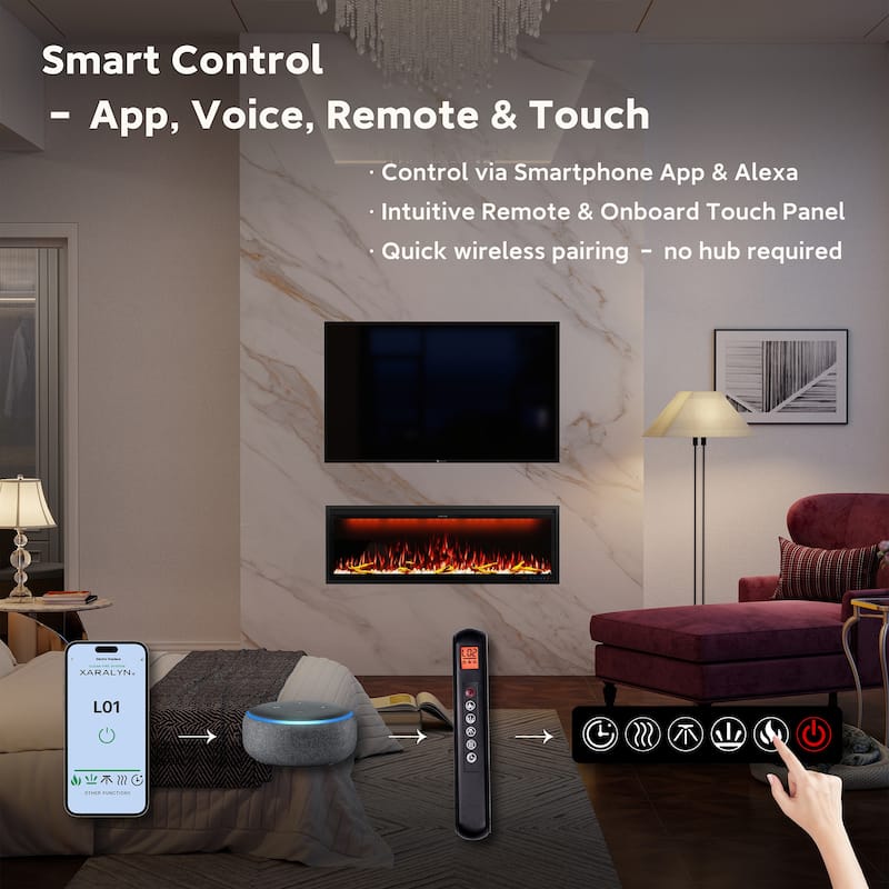 Clihome 42-88" Recessed Wall-Mounted Smart Control Electric Fireplace