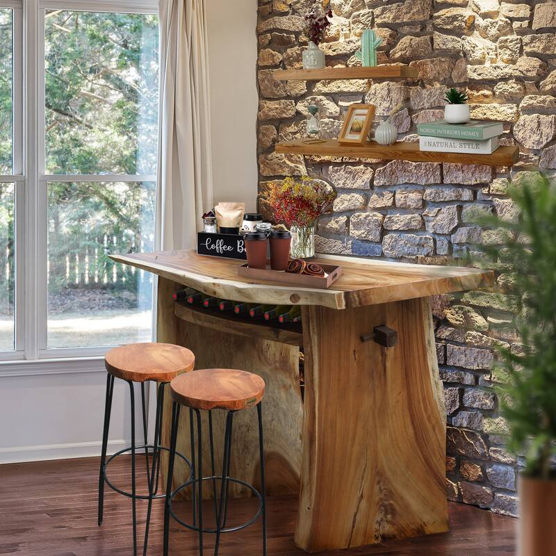 Chic Teak Rustic Teak Wood Round Bar Stool