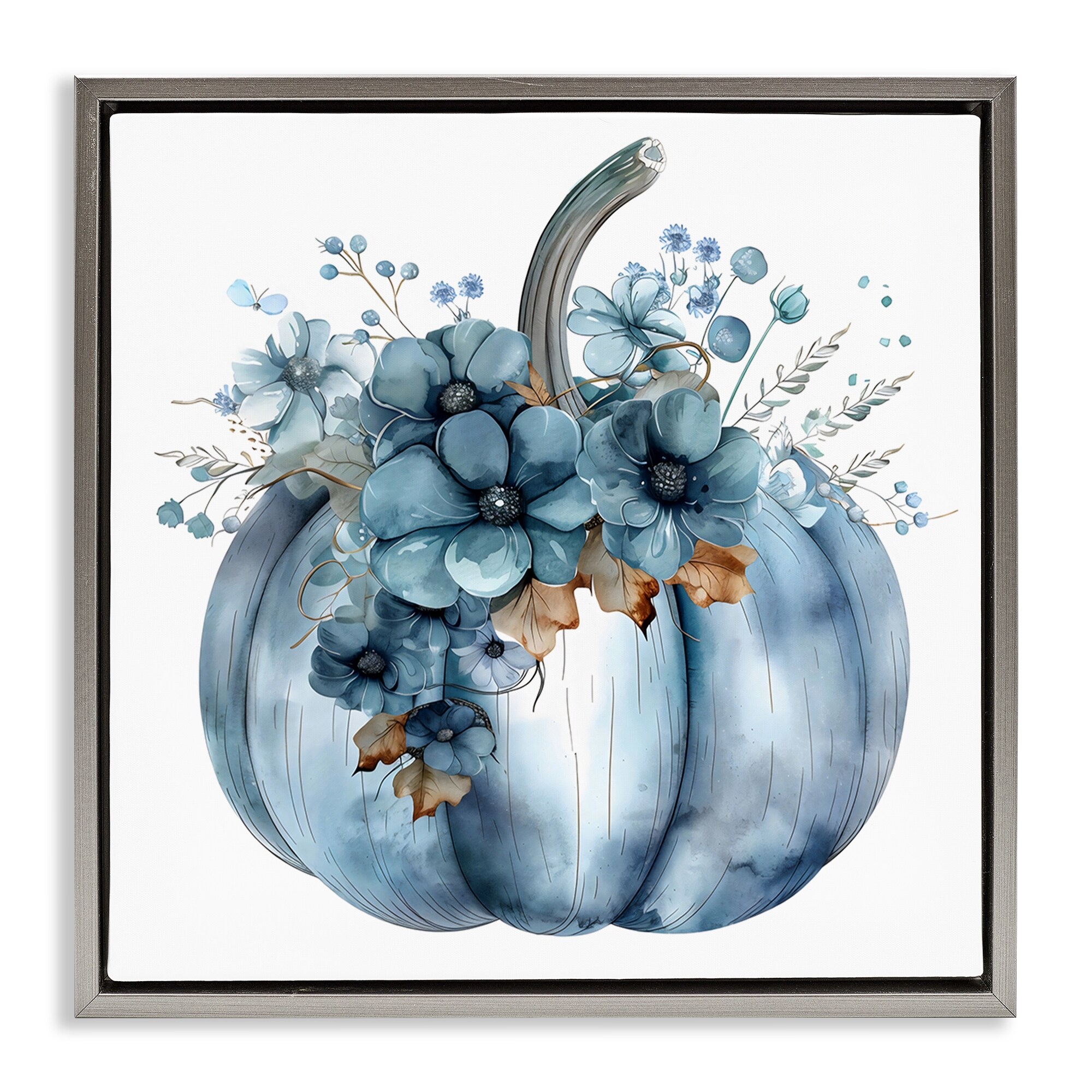 Stupell Blue Pumpkin With Flowers Framed Floater Canvas Wall Art Design By Creative Studio