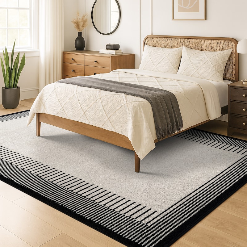 World Rug Gallery Modern Abstract Bordered Area Rug for Living Room, Bedroom, or Entryway - Low Pile Indoor Rug