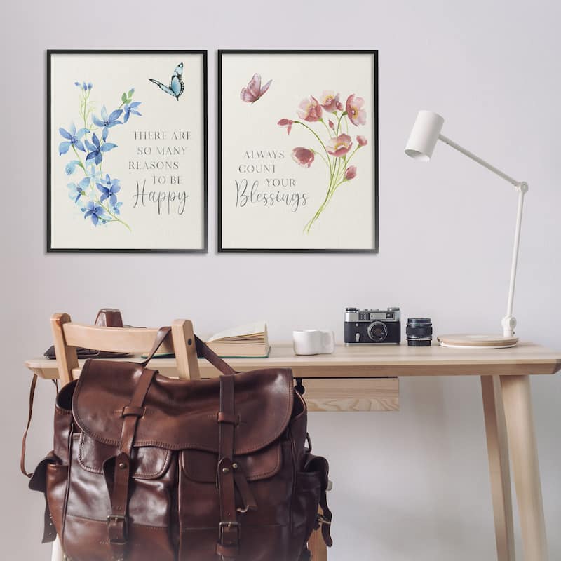 Stupell Inspiring Words with Florals Framed Giclee Art Design By Tava Studios (Set of 2)
