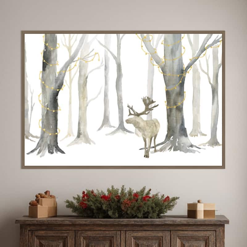 Christmas Forest landscape by Tara Reed Framed Canvas Wall Art Print - Sylvie Dark Gold
