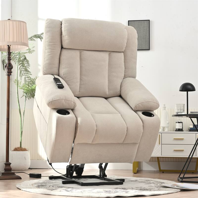 Power Lift Recliner Chair For Elderly,Fabric Lift Chairs W/ Extended Footrest With 2 Cup Holders,Side Pockets,Remote Control - Light Gray