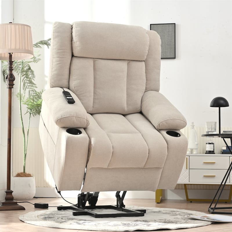 Power Lift Recliner Chair for Elderly, Classic Single Sofa with 2 Cup Holders,Side Pockets,Remote Control - Light Gray