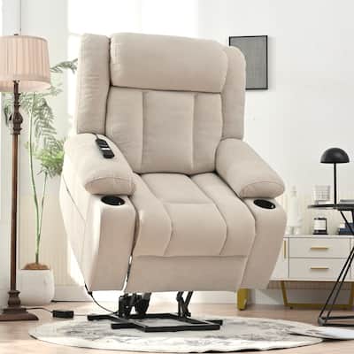 Power Lift Recliner Chair for Elderly, Classic Single Sofa with 2 Cup Holders,Side Pockets,Remote Control