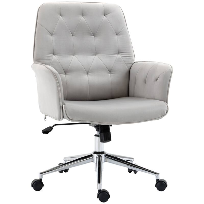 Velvet Office Chair with Adjustable Height Swivel Wheels - 26" W x 27.25" D x 35.25"-38.25" H - Grey