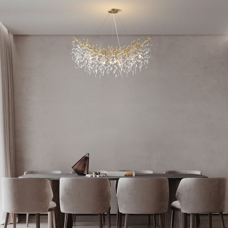 Modern Branch Crystal Linear Chandelier, 1100-1830mm Dining Pendant Light