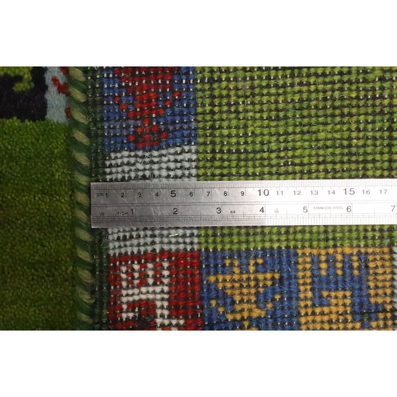 Hand Knotted Oriental 100% Wool Carpet Tribal Animal Pictorial Green Gabbeh Area Rug - 1' 4'' X 1' 4''