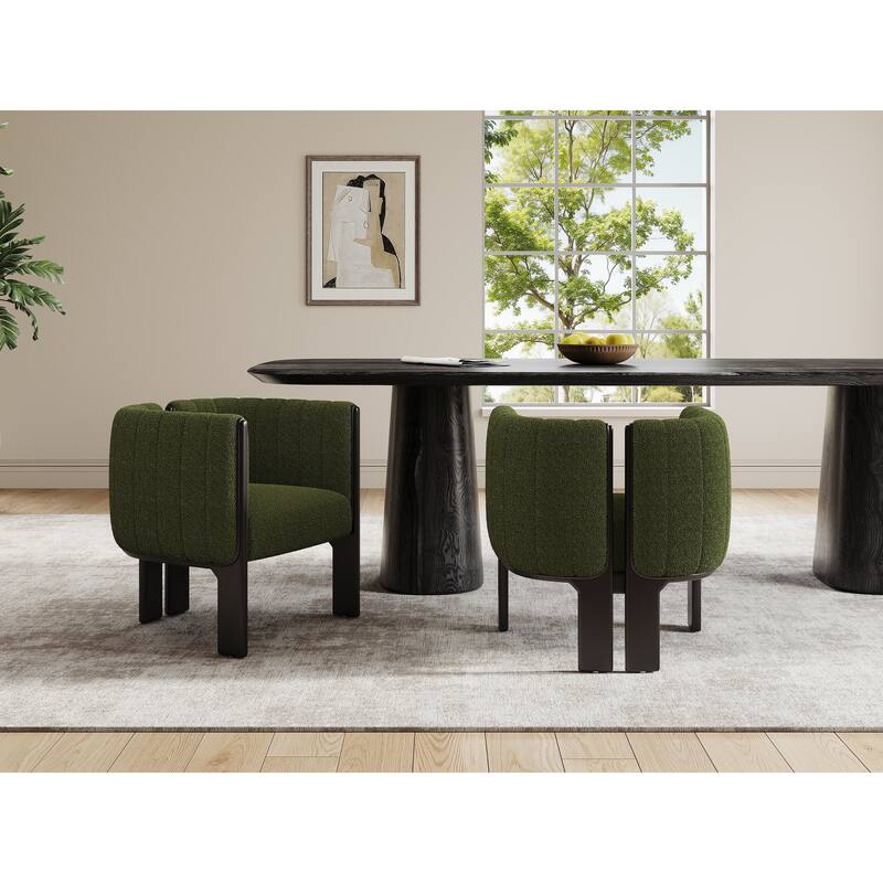 Modern Dining Chairs, Boucle Fabric Accent Chairs for Living Room, Upholstered Lounge Armchair with Wood Frame, Set of 2