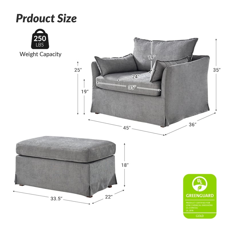 Sophie Modern Oversized Slipcovered Armchair and Ottoman with Lockable Rear Wheels by HULALA HOME