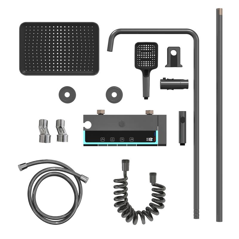 Shower System with LED Temperature Display, 4 Function Piano Button Shower Panel with Rainfall Shower Head, Handheld Shower
