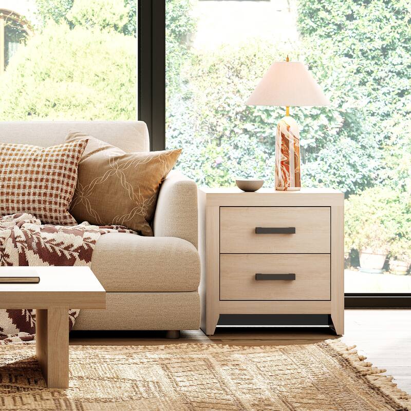 WAMPAT Farmhouse Nightstand with Dual Drawers - Rustic Brown