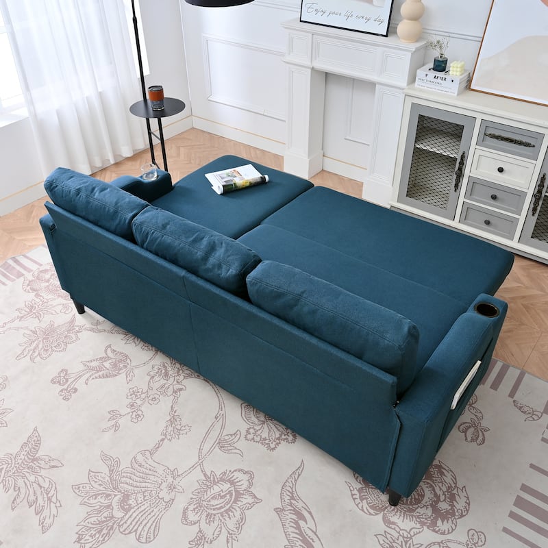 Blue Fabric Sofa with Storage and Comfortable Cushions, 75x49x32 inches