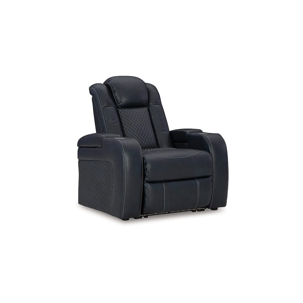 Fynne LED Power Recliner Chair, USB Port, Sapphire Blue Faux Leather