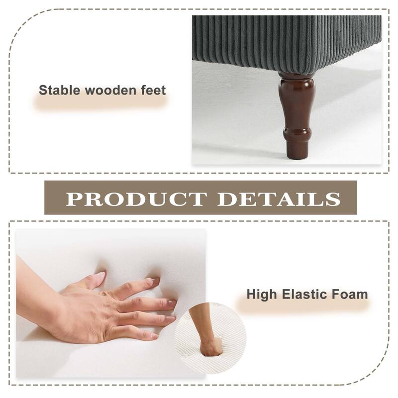 Corduroy L-shape Modular Corner Sectional Sofa with Reversible Storage Ottoman