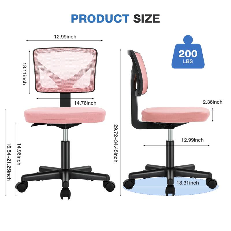 Compact Low Back Swivel Task Chair with Adjustable Height & Wheels