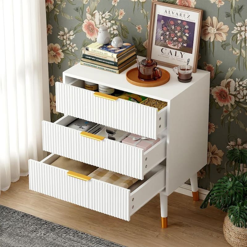 3 Drawer Dresser, Small Fluted Nightstand