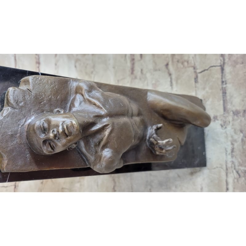 Surreal Hot Cast Bronze Sculpture Of Male Figure Trapped In The Floor On A Marble Base
