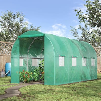 UV-Resistant Walk-in Tunnel Hoop Greenhouse, Plant Shed with Roll-Up Zipper Door & Mesh Windows Gardening Plant Hot House