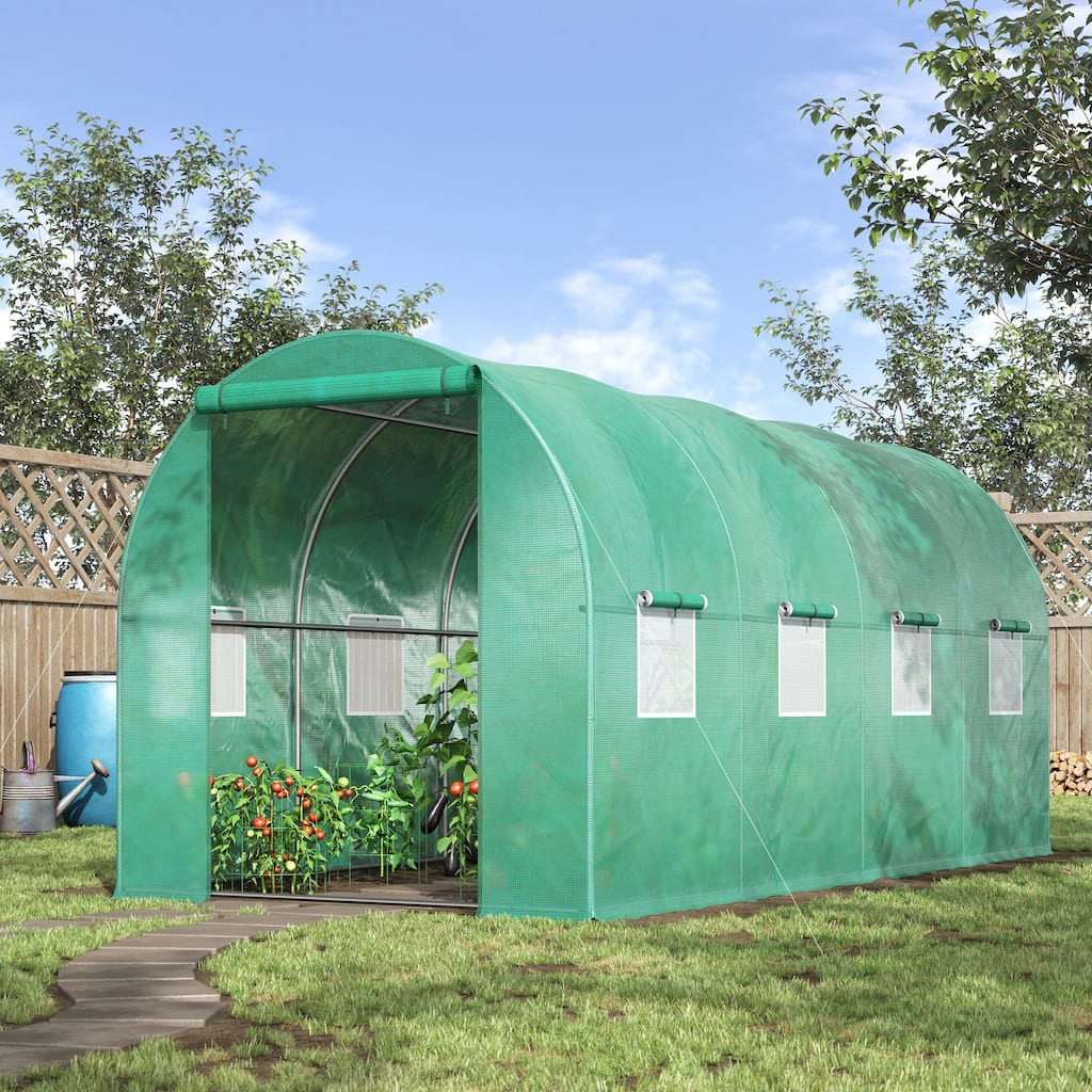 UV-Resistant Walk-in Tunnel Hoop Greenhouse, Plant Shed with Roll-Up Zipper Door & Mesh Windows Gardening Plant Hot House