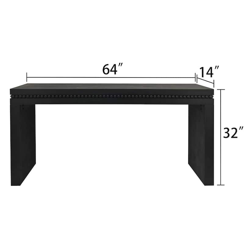 64" Elegant Modern Black Wood Console Table with Decorative Beaded Trim