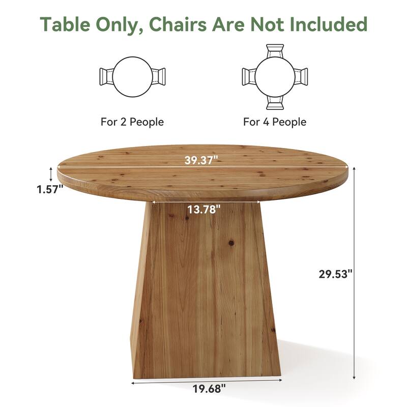 Solid Wood Round Dining Table for 4, Small Circle Kitchen Table with Sturdy Pedestal Base