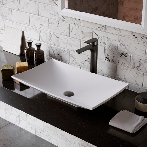 slide 2 of 9, Karran Quattro Vibrant Matte White Acrylic 25 in. Rectangular Bathroom Vessel Sink
