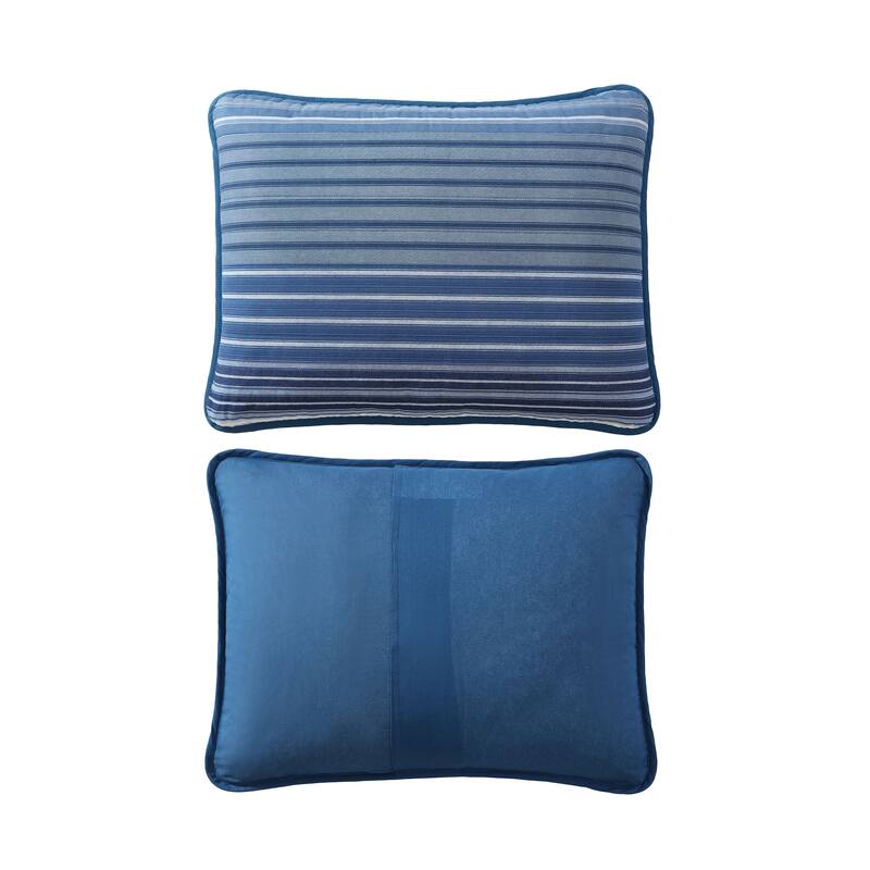 Nautica Coveside Seascape Stripe With Solid Reverse Cotton Quilt (Blue, 3 Piece Set)