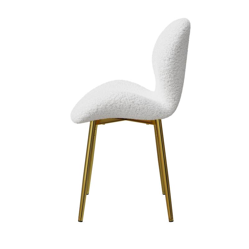 Teddy Velvet Dining Chairs Set of 2, Upholstered Armless Side Chair with Shell Backrest, Accent Chairs with Metal Legs