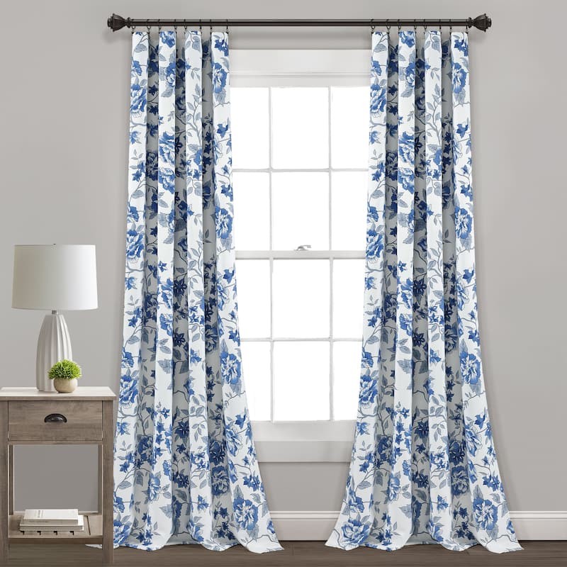 Lush Decor Ivana Floral Room Darkening Window Curtain Panel Pair - 84" x 52" - Navy - 84 Inches