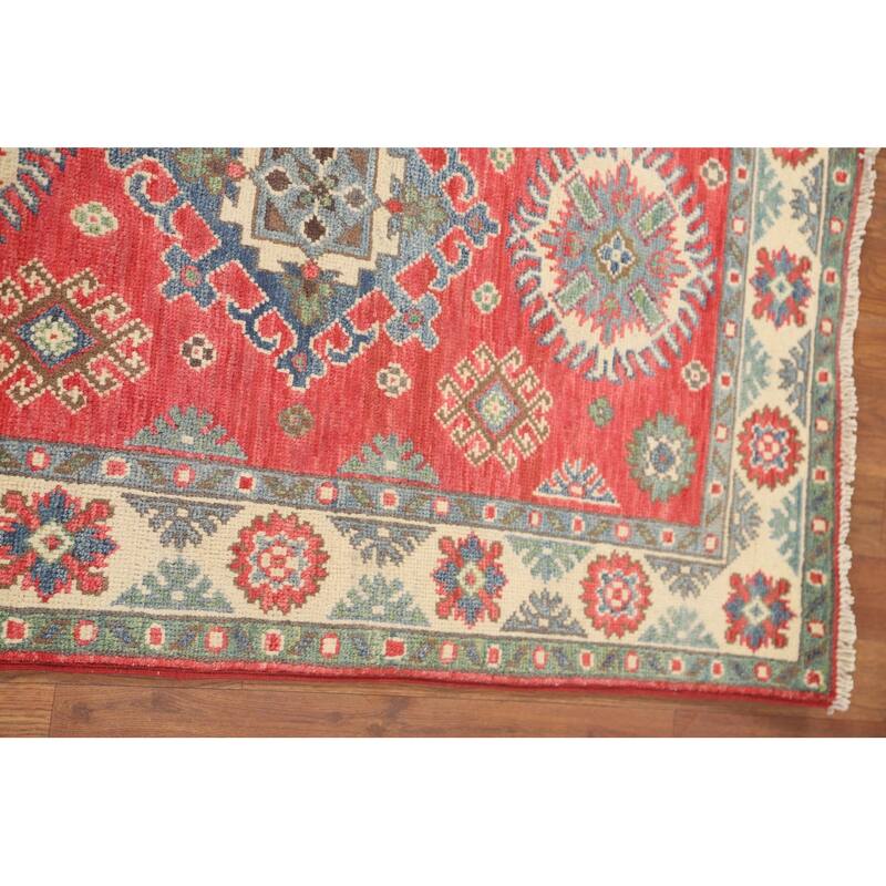 Traditional Kazak Accent Rug Hand-Knotted Red Wool Carpet - 2'7" x 4'0"